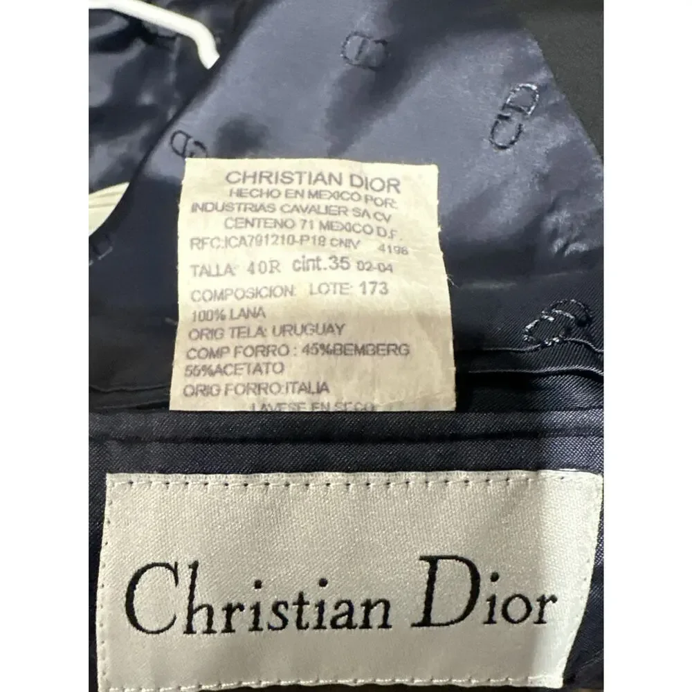 Vintage Christian Dior Mens Black Notch Lapel Three-Button Blazer Size 40R